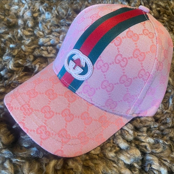 Gucci Other - Gucci Pink Cap with Green and Red Stripe